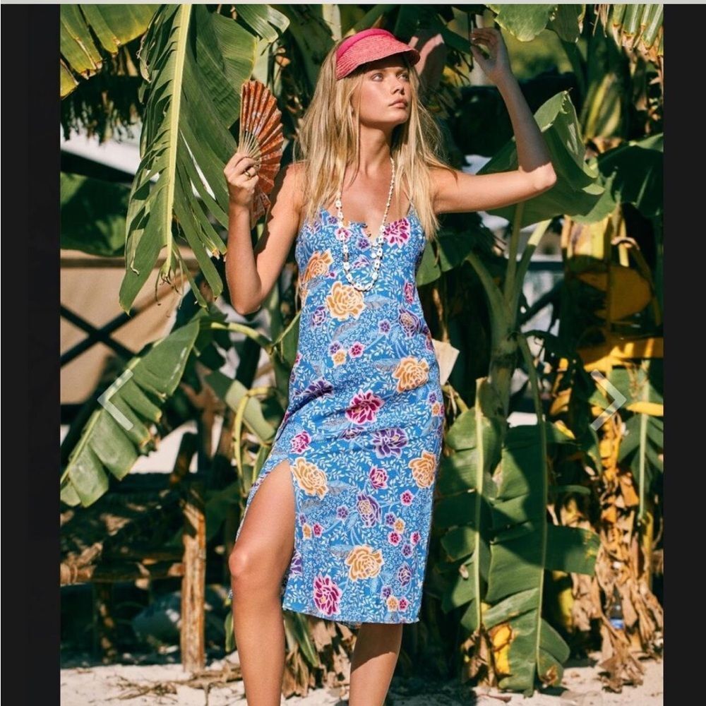 Arnhem Leilani Strappy Slip Dress In Floral Reef Blue Spaghetti Straps Size 6